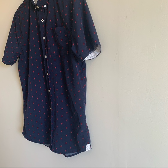 Report Collection Navy Flamingo Button Front Short Sleeve Shirt - Picture 4 of 13